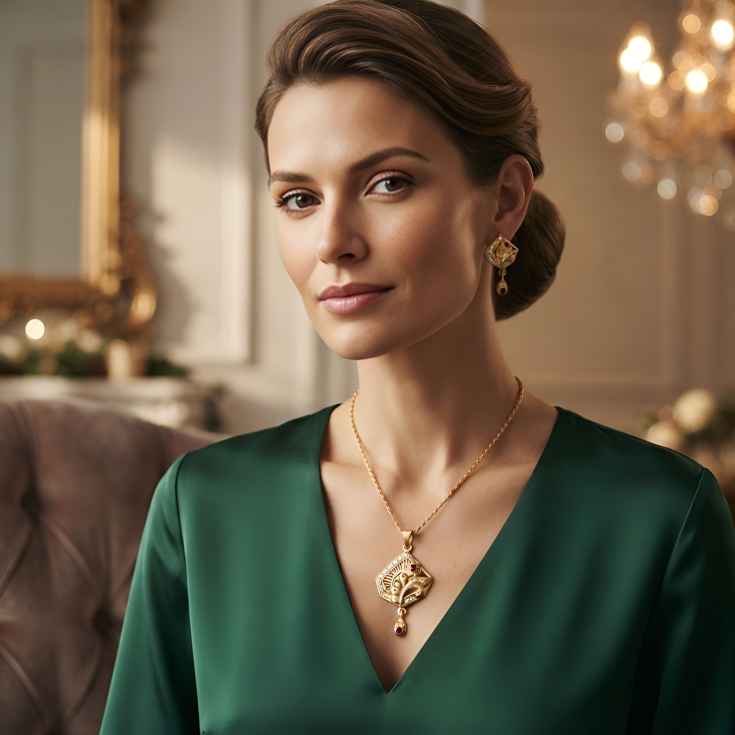 Gold Chain Pendant Set for Women | Elegant Gold Pendant with Matching Earrings | Stylish Jewellery Set