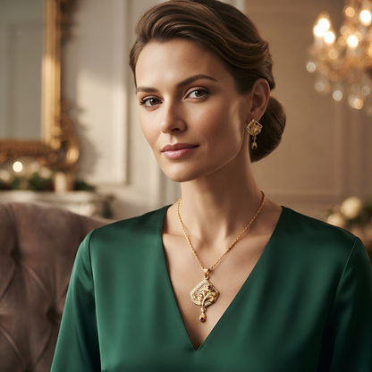 Gold Chain Pendant Set for Women | Elegant Gold Pendant with Matching Earrings | Stylish Jewellery Set