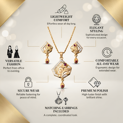 Gold Chain Pendant Set for Women | Elegant Gold Pendant with Matching Earrings | Stylish Jewellery Set