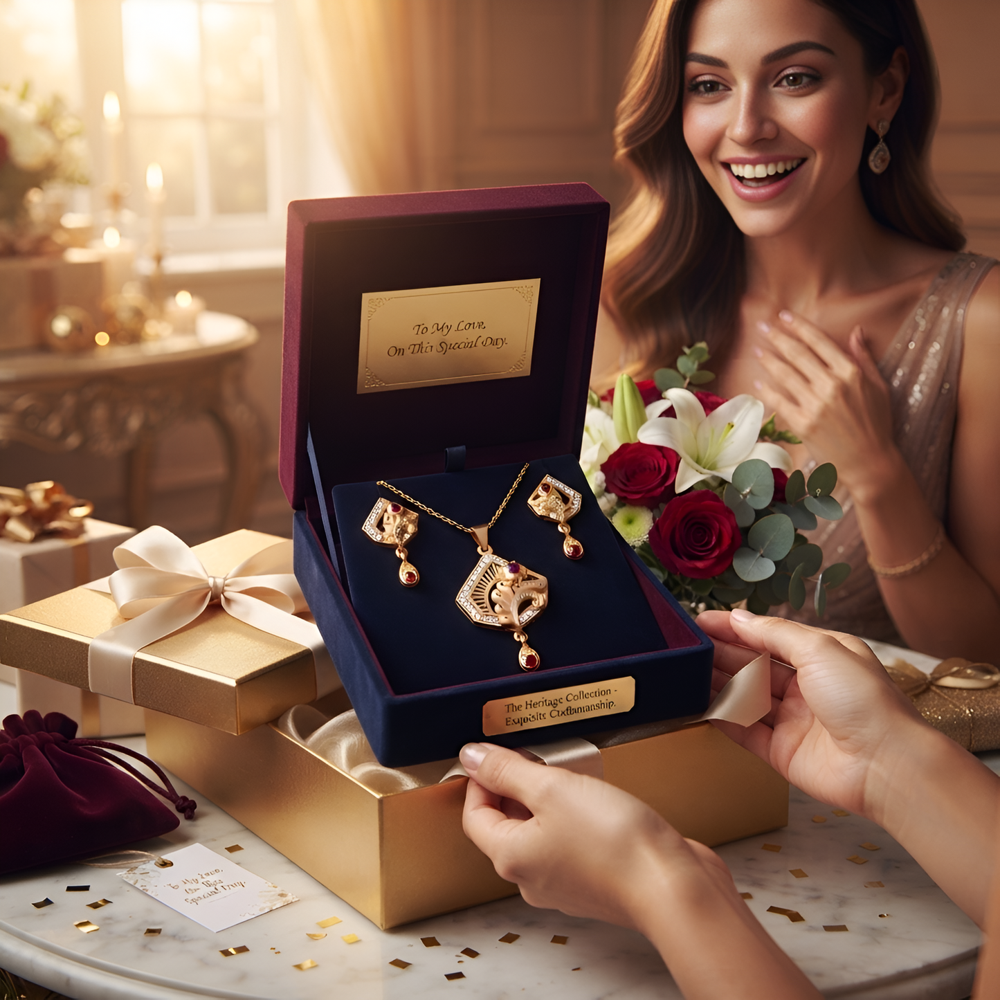 Gold Chain Pendant Set for Women | Elegant Gold Pendant with Matching Earrings | Stylish Jewellery Set