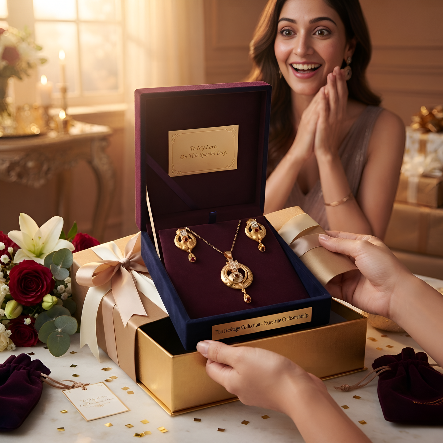Elegant Circular Design Gold Chain Pendant Set with Matching Earrings for Women