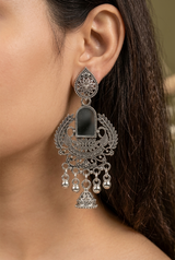 Silver Oxidised Mirror Work Earrings for Women | Traditional Silver Oxidised Earrings