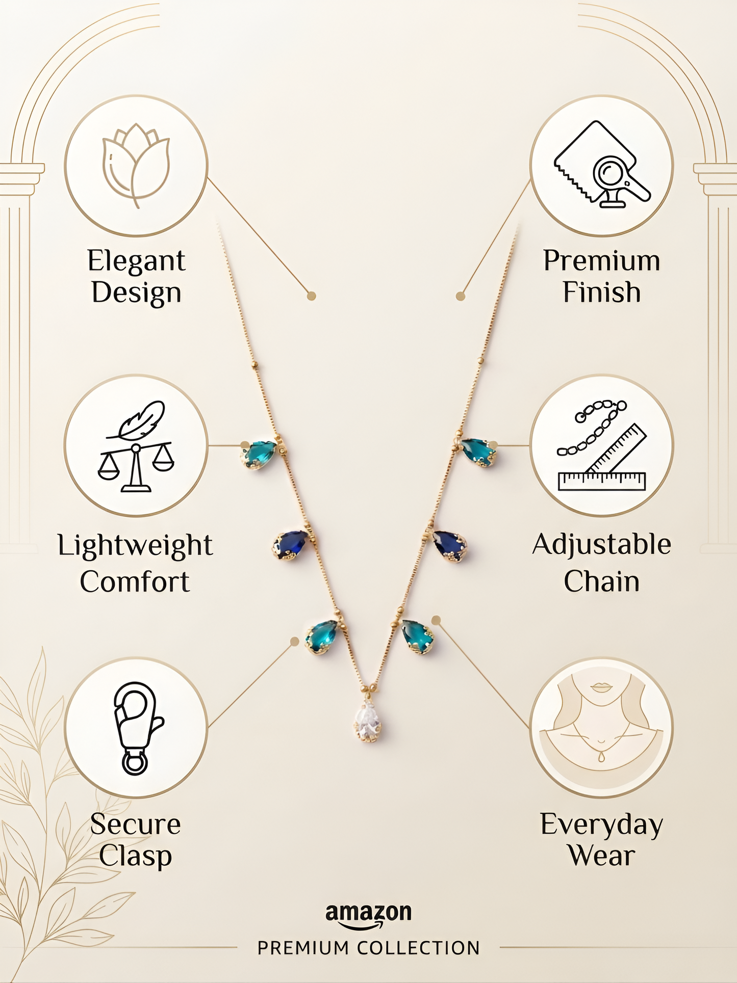 Elegant Anti-Tarnish Copper Multi-Stone Gold Necklace for Women