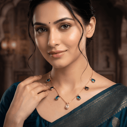 Elegant Anti-Tarnish Copper Multi-Stone Gold Necklace for Women