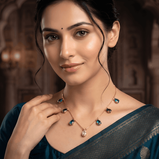 Elegant Anti-Tarnish Copper Multi-Stone Gold Necklace for Women