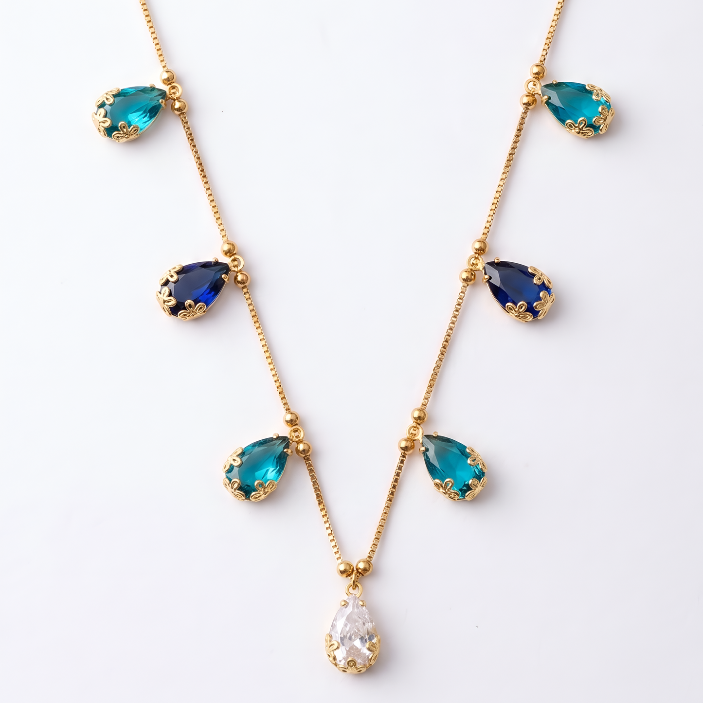 Elegant Anti-Tarnish Copper Multi-Stone Gold Necklace for Women