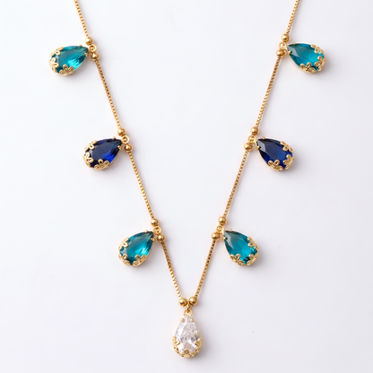 Elegant Anti-Tarnish Copper Multi-Stone Gold Necklace for Women