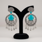 Turquoise Stone Earrings Design for Women | Oxidised Statement Stone Earrings Design