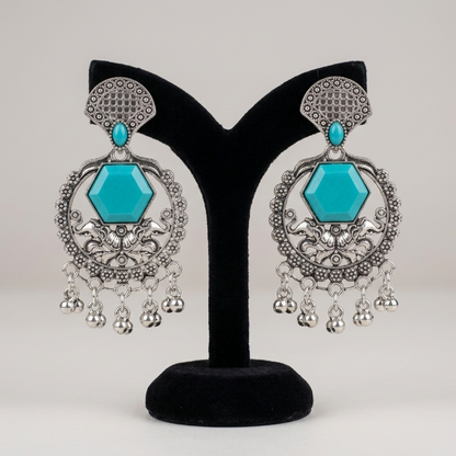 Turquoise Stone Earrings Design for Women | Oxidised Statement Stone Earrings Design