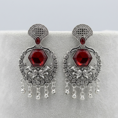 Red Stone Earrings Design for Women | Oxidised Statement Stone Earrings Design
