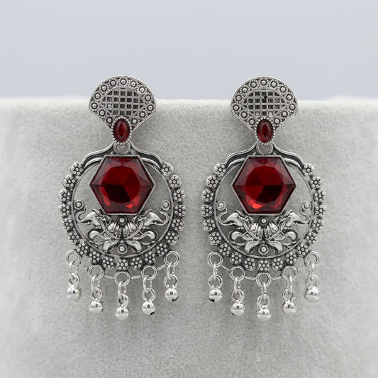 Red Stone Earrings Design for Women | Oxidised Statement Stone Earrings Design