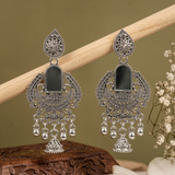 Silver Oxidised Mirror Work Earrings for Women | Traditional Silver Oxidised Earrings