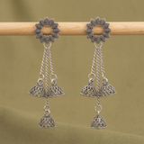 Silver Oxidised Jhumka Earrings for Women | Floral Silver Oxidised Earrings