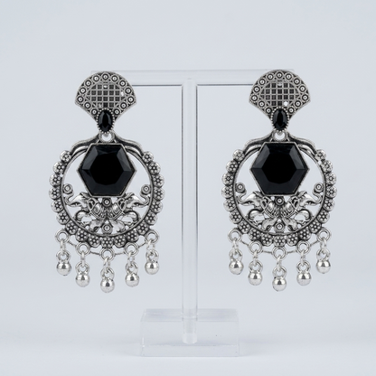 Black Stone Earrings Design for Women | Oxidised Silver Statement Earrings | Ethnic Party Wear Jewellery