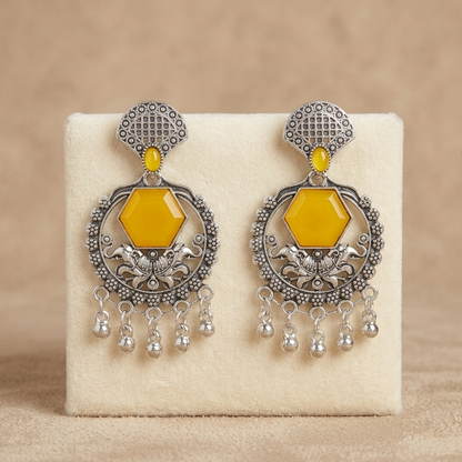 Yellow Stone Earrings Design for Women | Oxidised Statement Stone Earrings Design