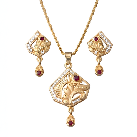 Gold Chain Pendant Set for Women | Elegant Gold Pendant with Matching Earrings | Stylish Jewellery Set