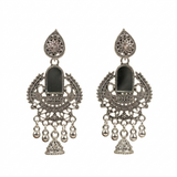 Silver Oxidised Mirror Work Earrings for Women | Traditional Silver Oxidised Earrings