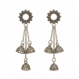 Silver Oxidised Jhumka Earrings for Women | Floral Silver Oxidised Earrings